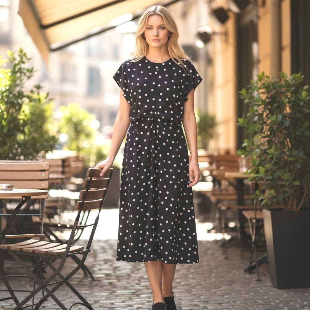 Ann Taylor Polka Dot Midi Dress Corporate casual French girl retro chic